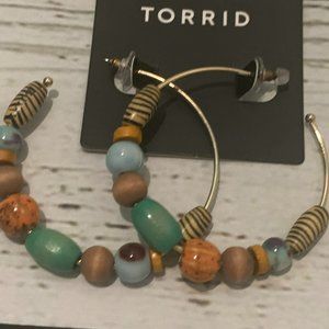 MULTI WOODEN & FAUX STONE HOOP EARRINGS - NWT